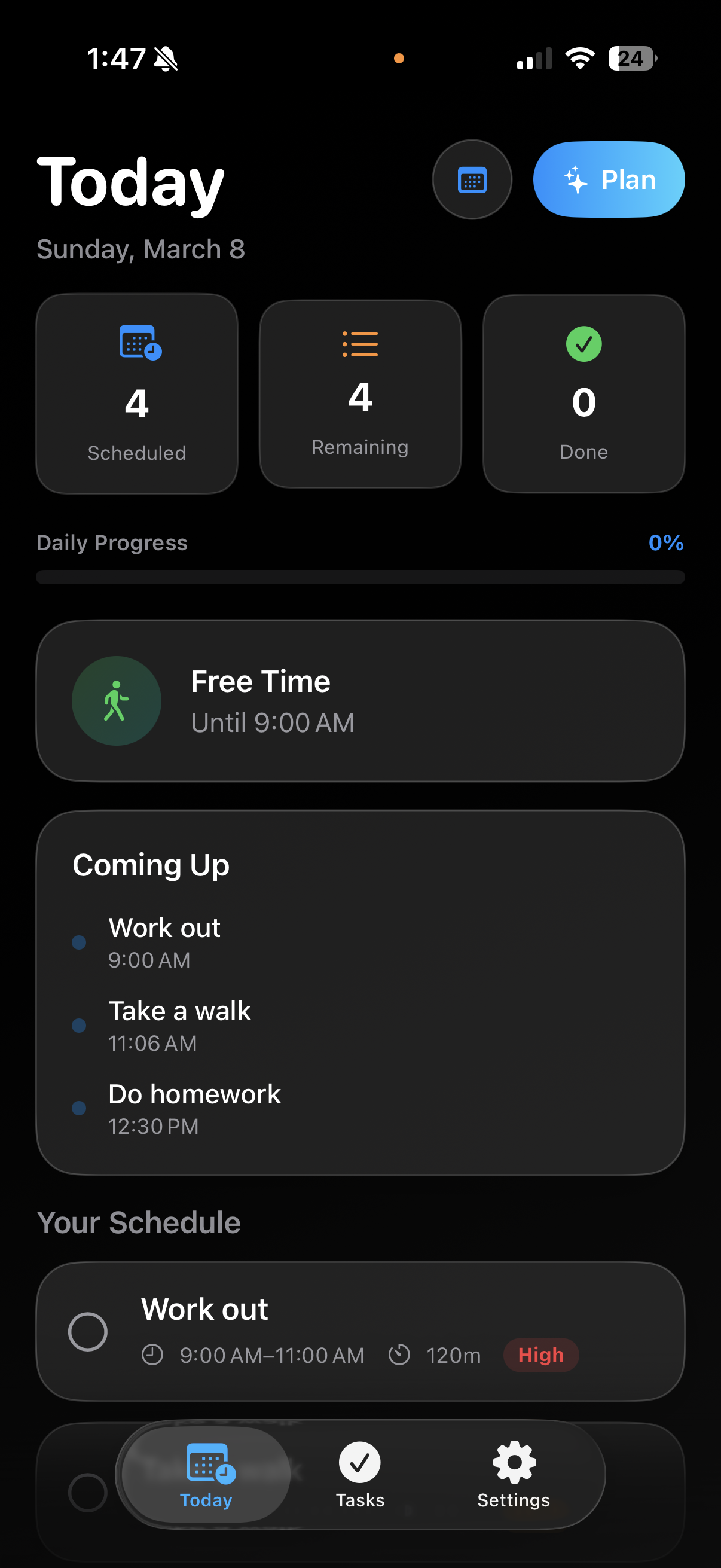 SchedAI Today screen